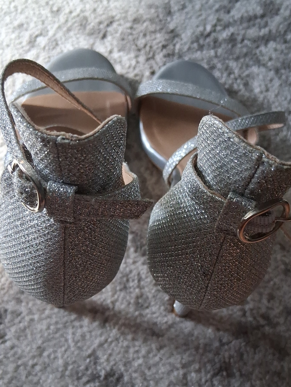 Sparkling Silver Glitter Ankle-Strap Heels for Women
